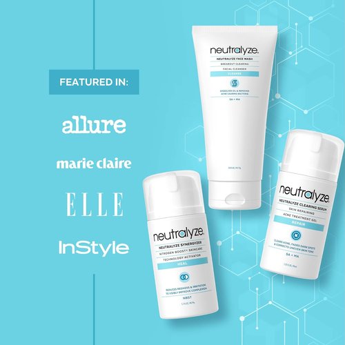 Neutralyze Acne Treatment Kit 2.0 - Maximum Strength 3-Step System with 2% Salicylic Acid & Mandelic Acid | Includes Face Wash, Clearing Serum & Synergyzer