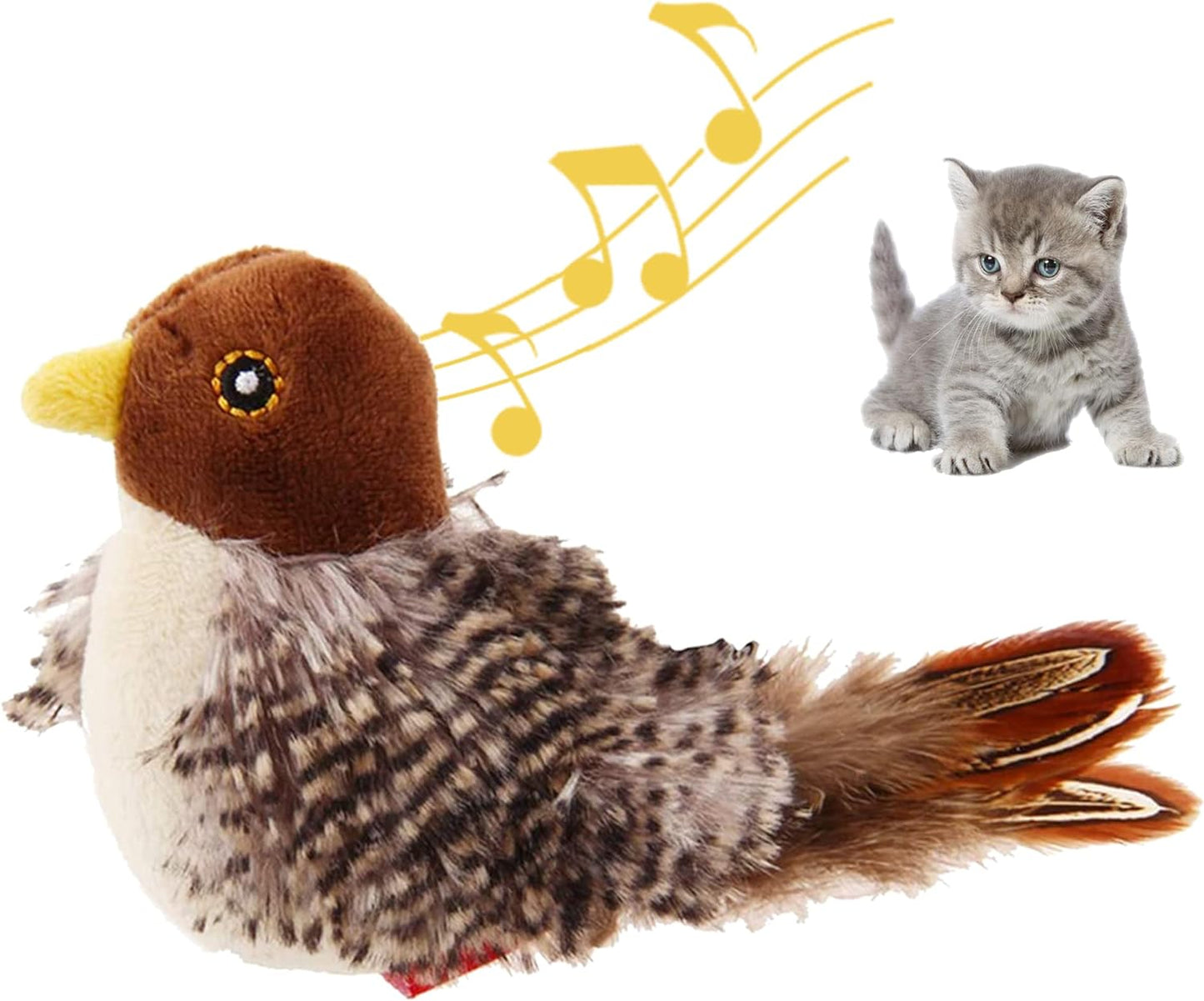 Gigwi Interactive Electronic Cat Toy, Automatic Chirping Bird Toy Squeaky with Feather Tail, Melody Chaser Toy for Cats to Play Alone, Play and Squeak Kitten Toy for Boredom