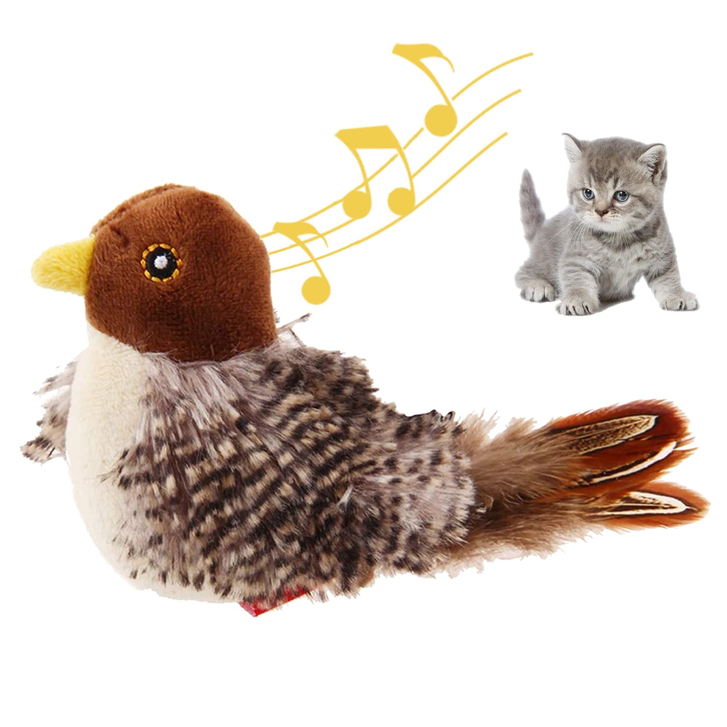 Gigwi Interactive Electronic Cat Toy, Automatic Chirping Bird Toy Squeaky with Feather Tail, Melody Chaser Toy for Cats to Play Alone, Play and Squeak Kitten Toy for Boredom