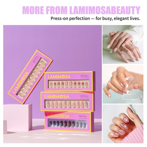 LAMIMOSA 32Pcs Chrome Press On Nails Short Square - Soft Gel Fake Nails in 16 Sizes, Reusable Glue on Nails kit, RAINBOW