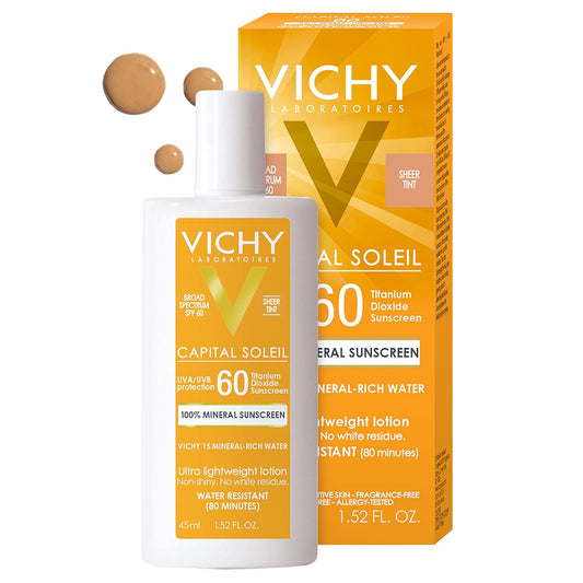 Vichy Capital Soleil Tinted Mineral Sunscreen SPF 60 - Lightweight, Water-Resistant Face Protection, Travel Size