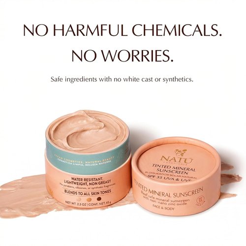 NATÚ BOTANICALS Tinted Mineral Sunscreen SPF 35 - Lightweight Zinc Oxide Sunblock for Sensitive Skin - Reef Safe