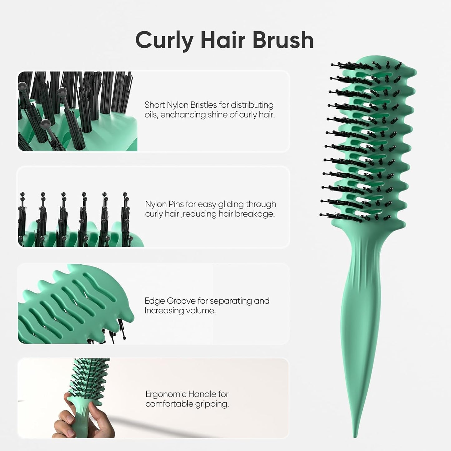 AM8:00 Curl Defining Brush - Shape, Separate & Add Volume to Curly Hair | Vented Blow Drying Brush