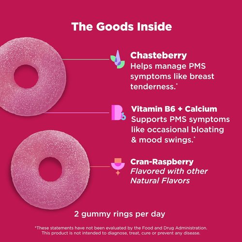 OLLY Period Hero Gummies - PMS Support Supplement with Chasteberry & Vitamin B6 | Cran-Raspberry Flavor, 60 Count
