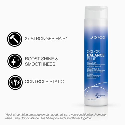 Joico Color Balance Blue Shampoo & Conditioner - Eliminate Brassy Tones | Boost Color Vibrancy | Protect Hair with Rosehip Oil & Green Tea Extract