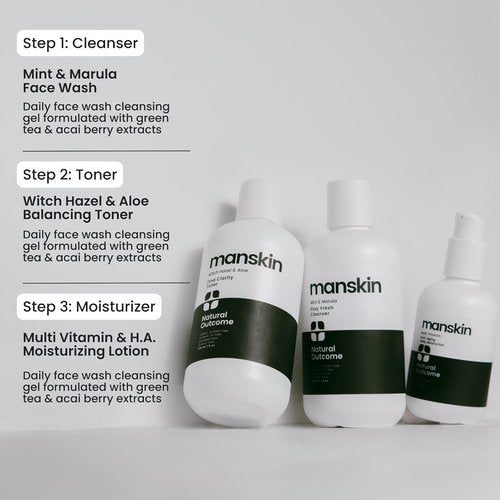 Natural Outcome Men's Skin Care Kit - Anti-Aging 3-Step Facial Care Regimen with Cleanser, Toner & Moisturizer
