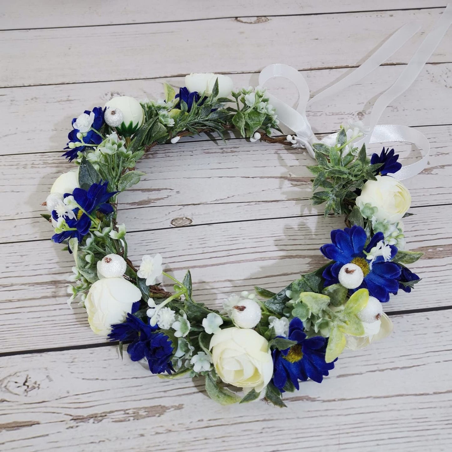 Fleursun Floral Headpiece Flower Crown Hair Wreath Wedding Bridal Bridesmaid Headband Maternity Woodland Photo Shoot Headpiece (Style 5 Royal Blue Daisy)