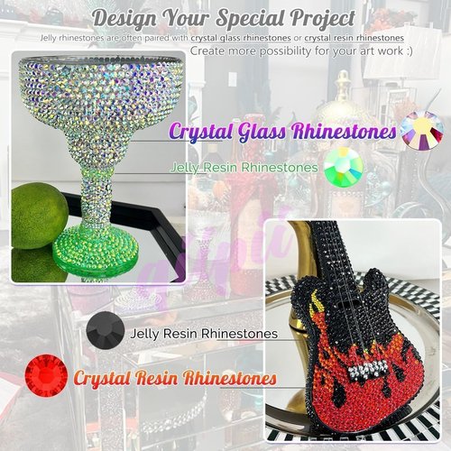 qiipii 24 Color 5mm Jelly Resin Rhinestones w B7000 Jewelry Glue for Bedazzling Flatback Stones Bedazzler Kit Colorful AB Gems Diamonds Charms for Nails Eyes Face Makeup Crafting Tumblers DIY Crafts