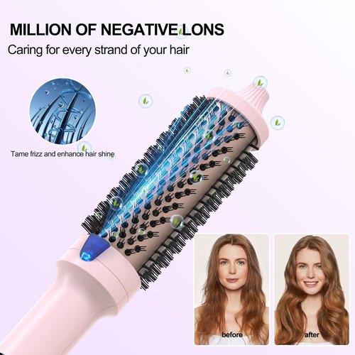 K&K Cool-AIR TECH Hair Styling Tool - Heated Round Brush with Negative Ion Technology | Pink, 1.7 Inch