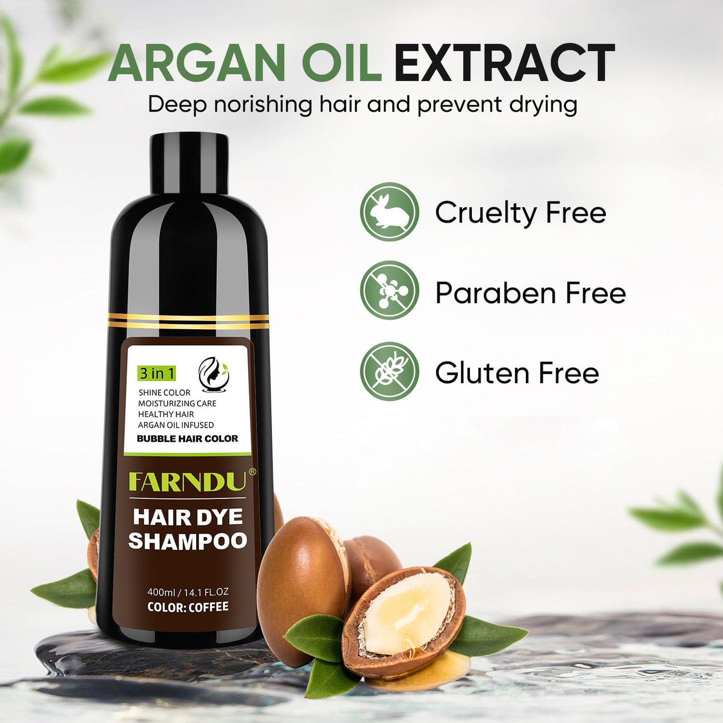Coffee Hair Dye Shampoo for Women & Men - Gray Coverage 3 In 1 Natural Color Shampoo