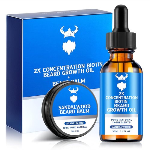 Beard Growth Oil & Balm Kit by [Brand Name] - 2X Biotin Concentration, Natural Argan & Jojoba Oils