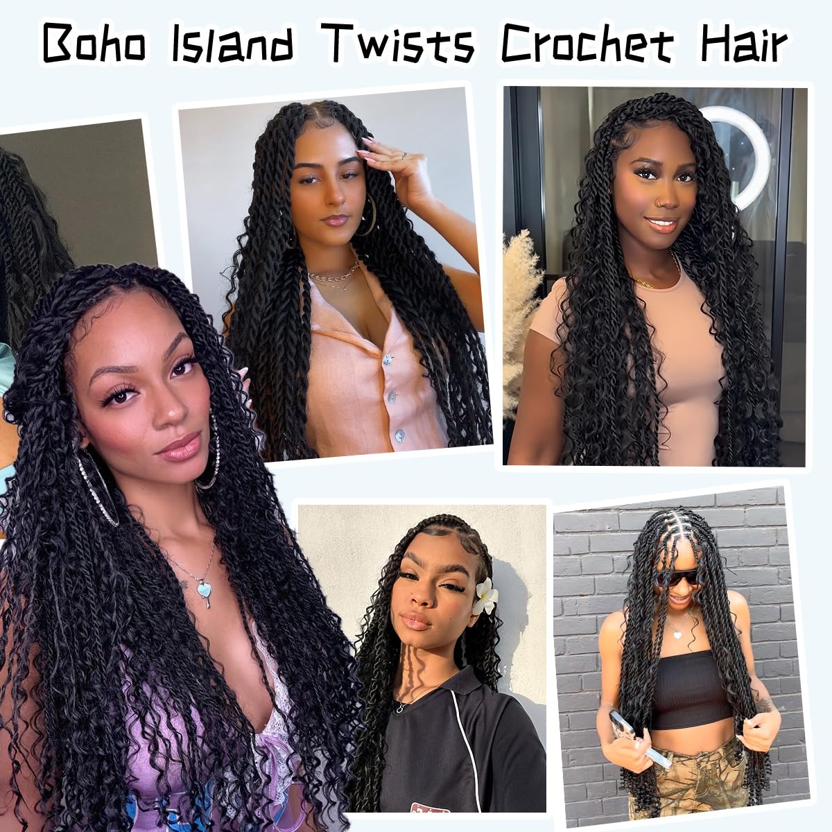 Senegalese Twist Crochet Hair with Curly Ends 18 Inch Natural Black Boho Island Twist Crochet Braids Boho Goddess Twist Crochet Hair for Black Women(9Packs, 1B)