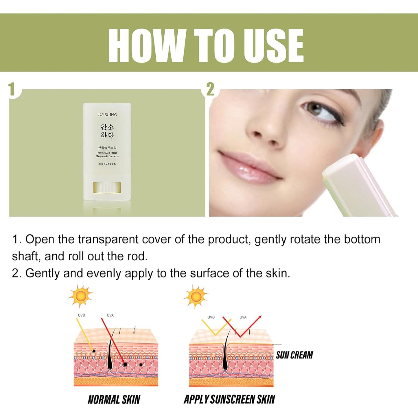Skiennix Matte Sun Stick | Mugwort & Camellia Korean Sunscreen Stick with SPF 50+ PA+++ - Non-Greasy, No White Cast (18g/0.63oz)