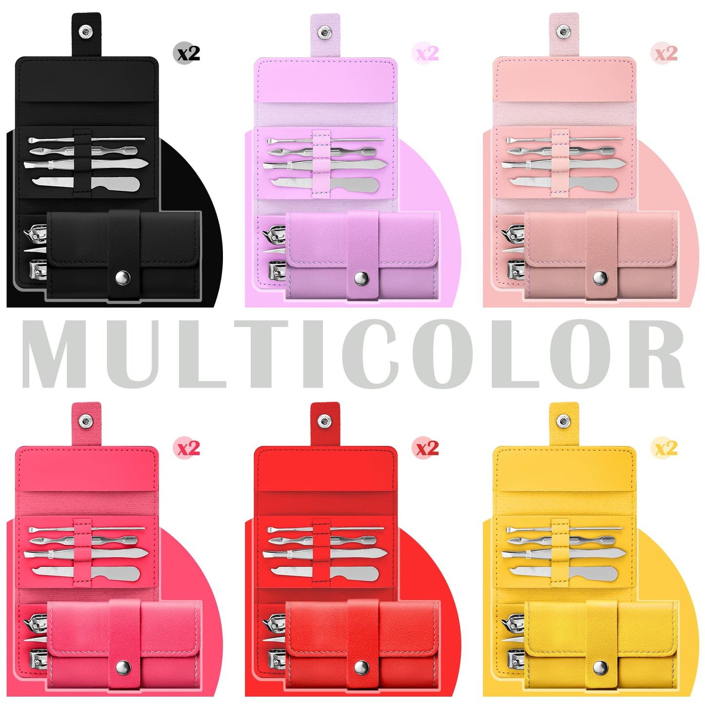 WILLBOND 12 Sets Manicure Set Nail Clippers Pedicure Kit 7 in 1 Stainless Steel Professional Pedicure Set Grooming Kits Nail Care Tools with Travel Case for Nail Care Multi Color (Bright Colors)