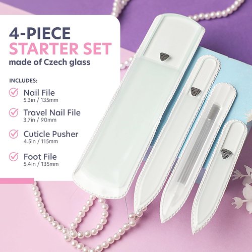 Bona Fide Beauty Nail Kit - Handmade Czech Glass | 4PC Gift Set for Teenage Girls in Clear Color