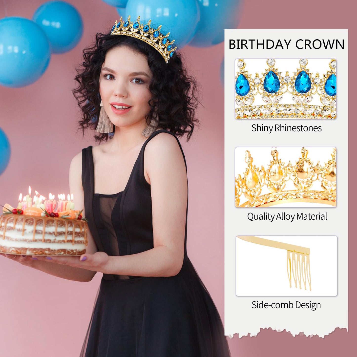 Vovii Birthday Crown & Sash Set for Women, Blue Tiara & Birthday Queen Sash for Women Birthday Decorations, Happy Birthday Party Decorations for Birthday Crown Adult Woman