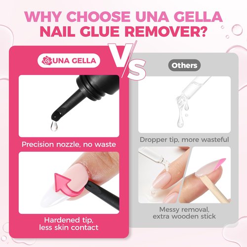 UNA GELLA Nail Glue Remover for Press on Nails 15ml Upgraded Stick & Remove 2 in 1 Acrylic Nails Remover for False Nails Tips Acetone-Free Gentle Gel Nail Remover, Not for Gel Polish Base Coat