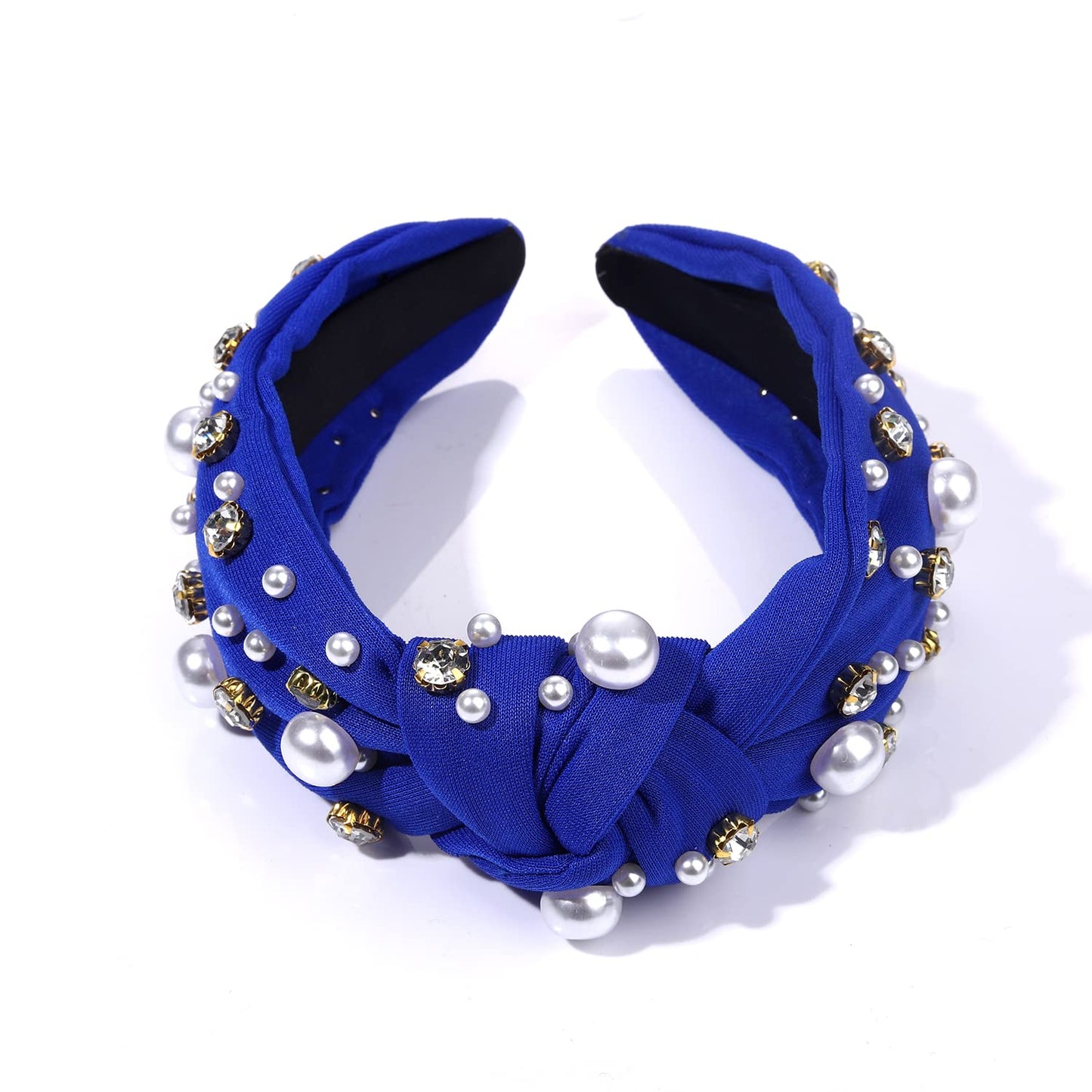 GLBCC Pearl Headband Sparkly Rhinestone Pearls Knot Hairband Wide Knotted Headband Headpiece Spring Summer Pink Black Headbands Headwear Accessories (Royal blue knot hairband)