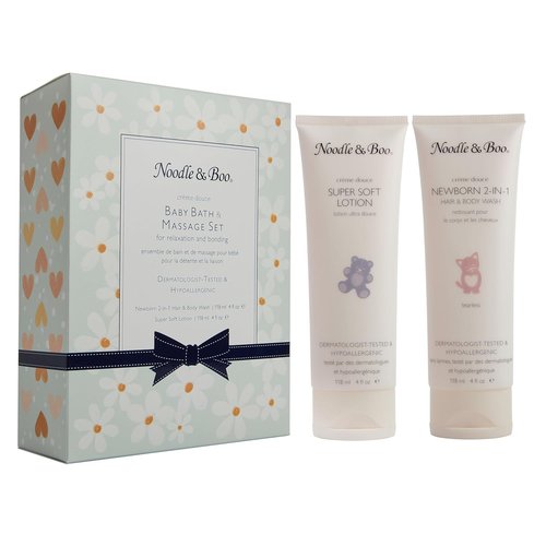 Noodle & Boo Baby Bath & Massage Gift Set – Includes 4 oz Newborn Hair & Body Wash & Super Soft Lotion, Hypoallergenic, Pediatrician-Tested, Dermatologist-Tested for Delicate and Sensitive Baby Skin