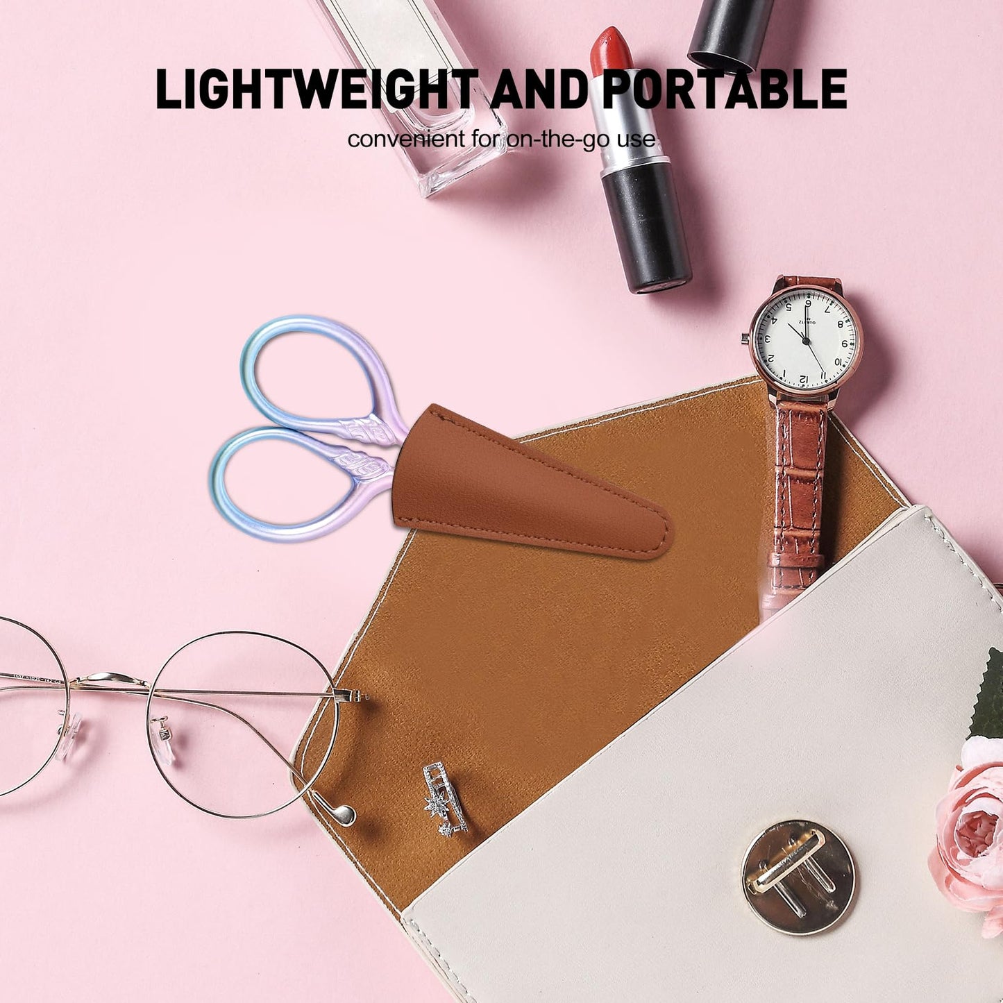 Lobodt Personal Care Professional Beauty Tools (pink) Small scissors Facial hair removal and ear, nose and eyebrow, beard trimming Stainless steel fine straight head scissors