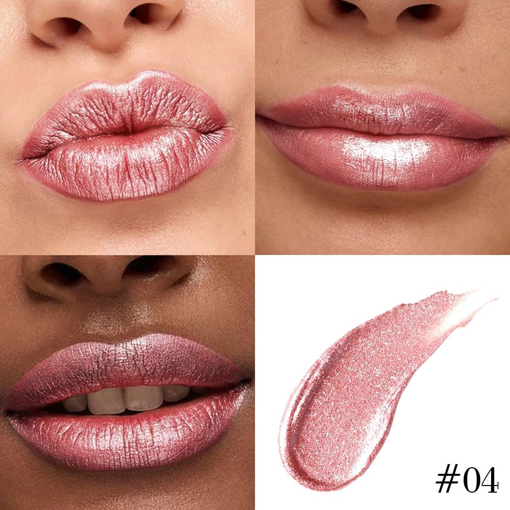 Kaely 2-in-1 Rose Gold Metallic Lipstick & Lip Liner - Long-Lasting, Waterproof Shimmer | Vegan Makeup, 04
