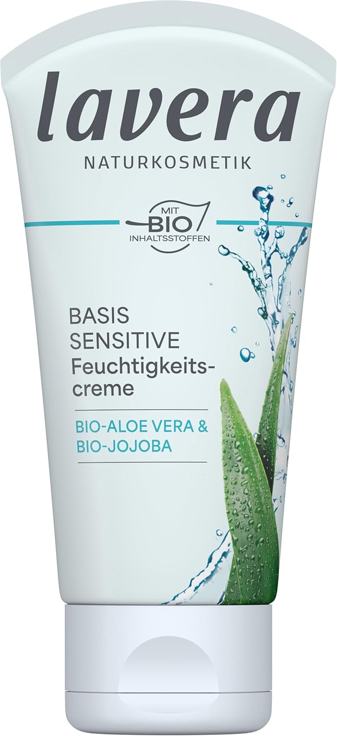 Lavera Basis Sensitive Moisturizing Cream - Organic Vegan Face Moisturizer with Aloe Vera & Shea Butter - 1.69 Fl Oz