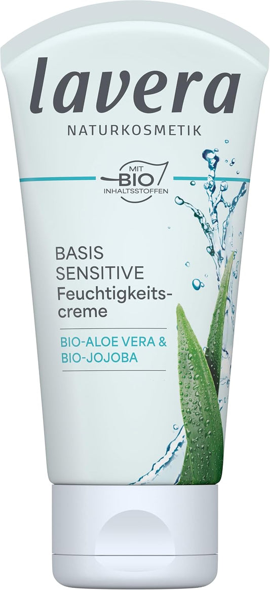 Lavera Basis Sensitive Moisturizing Cream - Organic Vegan Face Moisturizer with Aloe Vera & Shea Butter - 1.69 Fl Oz