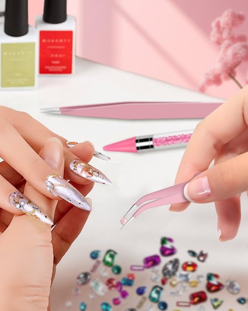 Rhinestone Picker Tool Set,Rhinestone Applicator Tool,Rhinestone Picker Dotting With 4 Extra Pink Replaceable Wax Head and 2 Tweezer (Pink A)