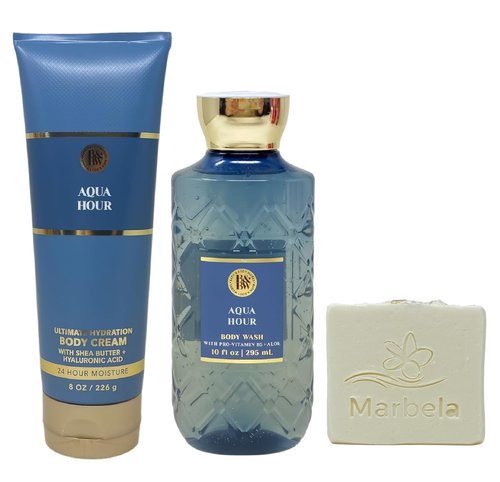 Bath & Body Works Aqua Hour Body Cream & Wash Duo Set | Full Size with Natural Oats Bar Soap