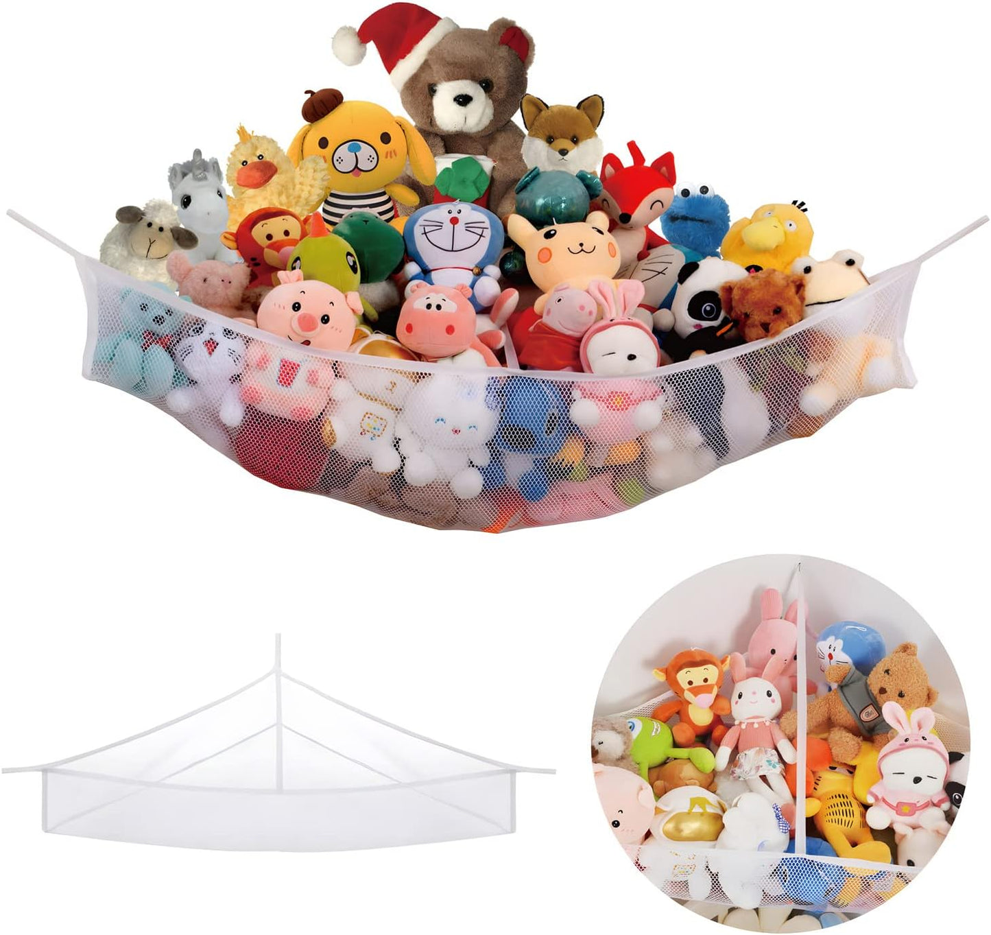 X-Large Stuffed Animal Net Hammock Corner (Requires 3’6” corner space) Toy Organizer for Plushies Hanging Holder for Organizing your Teddy and Squishmallow (White, X-Large)