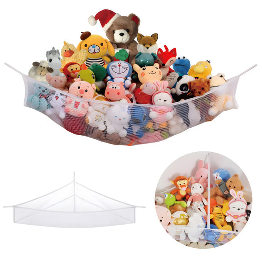 X-Large Stuffed Animal Net Hammock Corner (Requires 3’6” corner space) Toy Organizer for Plushies Hanging Holder for Organizing your Teddy and Squishmallow (White, X-Large)