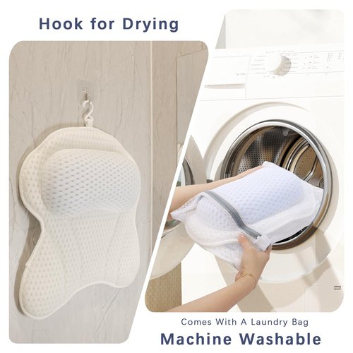 Bathtub Bath Pillows for Tub - Bath Tub Pillow Headrest with Ergonomic TPE, Bathtub Pillow for Neck & Back Support with Strong Suction Cups & Hook