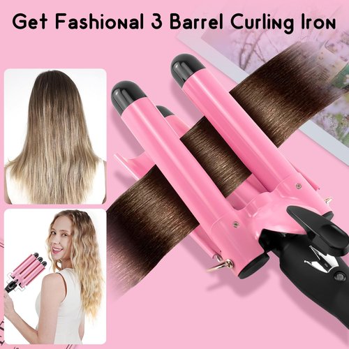 3 Barrel Curling Iron Hair Crimper: Aleath Dual Voltage Three Barrels Hair Waver - 1 inch Curler Wand