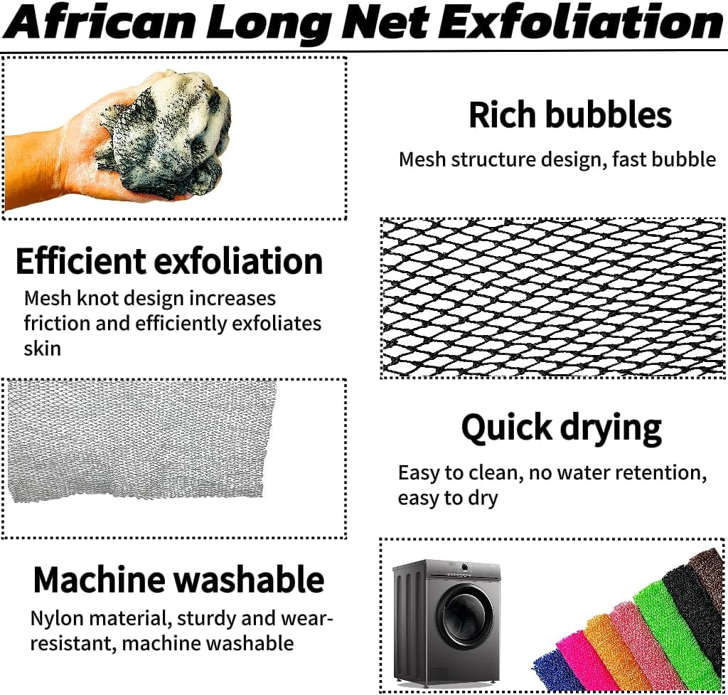 SPMKTBOZAI African Net Sponge - Authentic Exfoliating Bath Scrubber | Black, Real African Net Design
