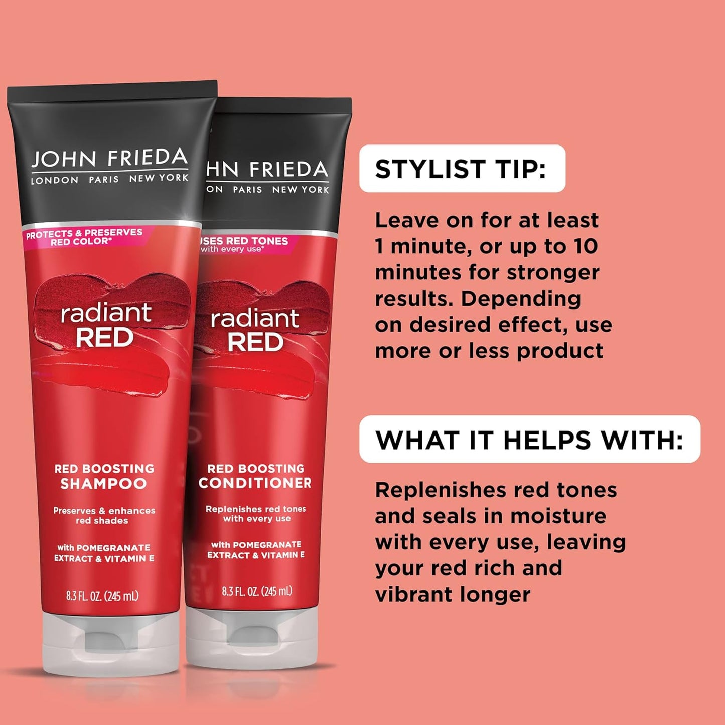 John Frieda Radiant Red Shampoo - Boosts and Protects Red Tones with Pomegranate & Vitamin E | 8.3 Oz