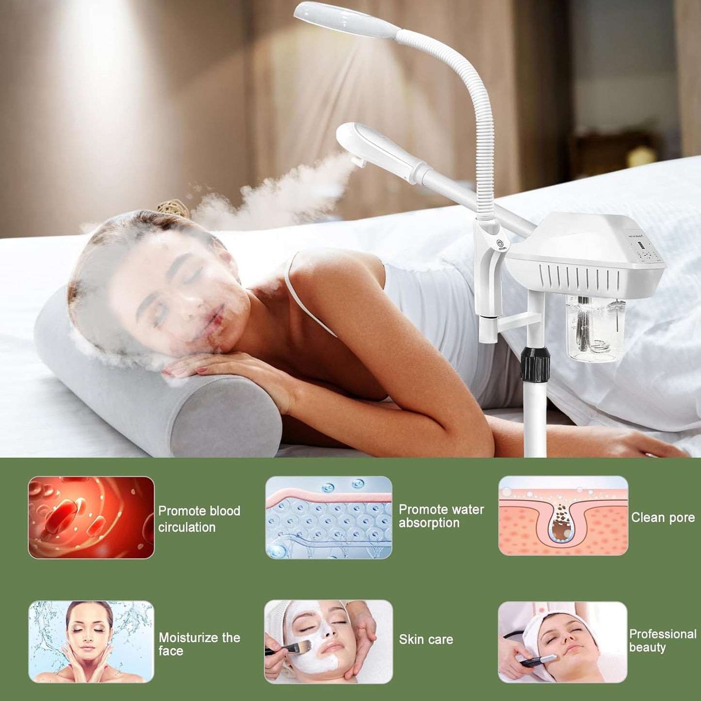 Skiennix Professional Facial Steamer - 2-in-1 Ozone Face Steamer with 5X Magnifying Lamp | Ideal for Home or Spa Use