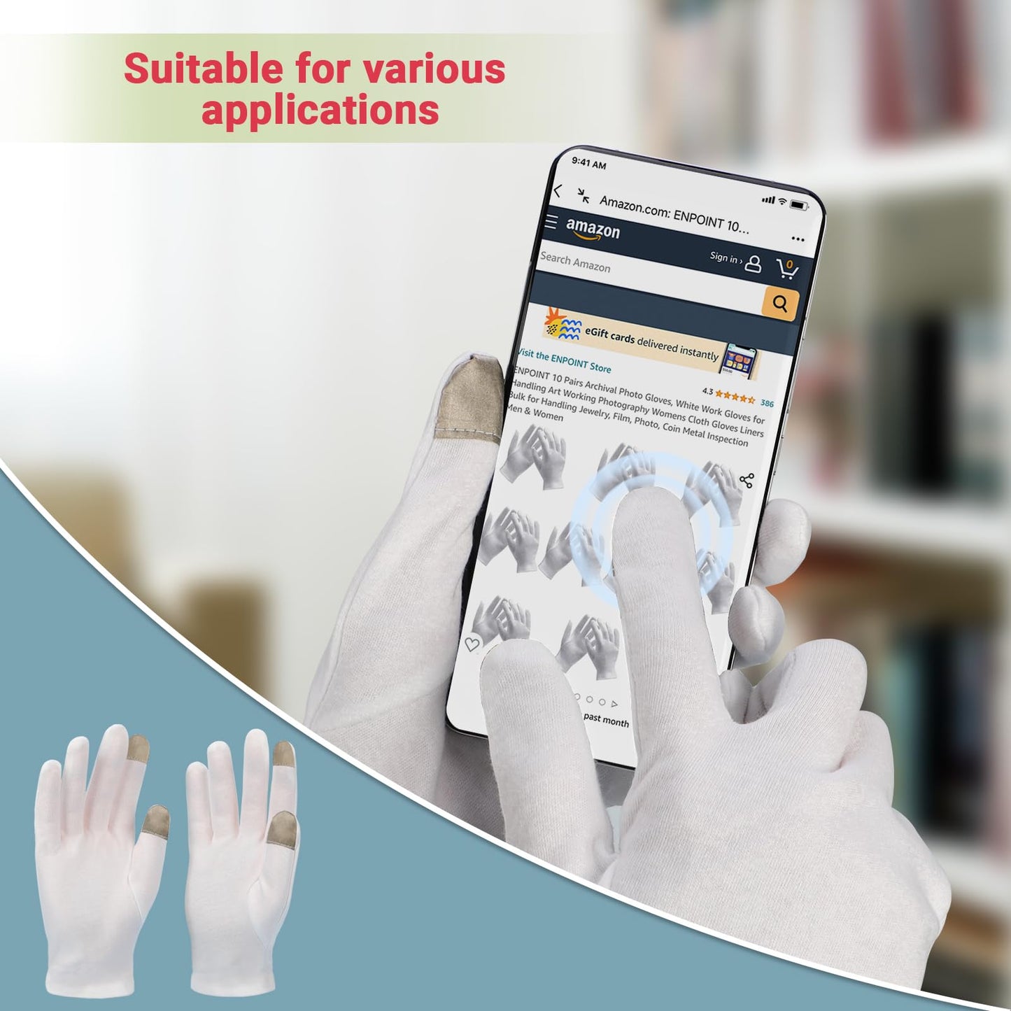 Enpoint Large Touch Screen Gloves, 20 Pairs Archival Gloves Art Handling Gloves Film Gloves Photography Gloves White Work Gloves with Touchscreen Fingers White Cotton Gloves for Art Handling, Jewelry