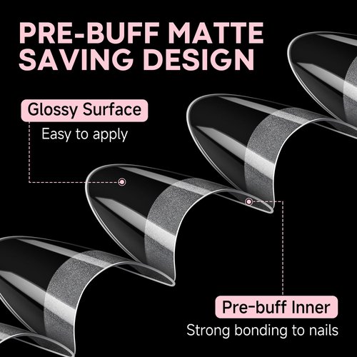 UNA GELLA Almond Nail Tips, 312PCS Half Cover Almond Shape Nail Tips Soft Gel Tips 12 Sizes Pre-shape Acrylic Clear False Nails with Handles for Press on Nails Extension DIY Home Salon