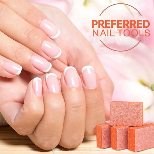 Maryton Mini Nail Buffer Blocks - 180/240 Grit Professional Salon Orange Buffers - Buff Nails Prior to Application of Gel Polish, Acrylic, 50 Count