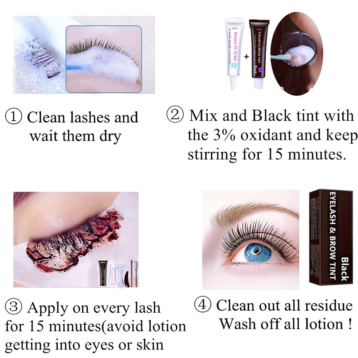 Skiennix Black Lash Tint Kit - Keratin Eyelash & Eyebrow Dye for Voluminous 6-Week Tint