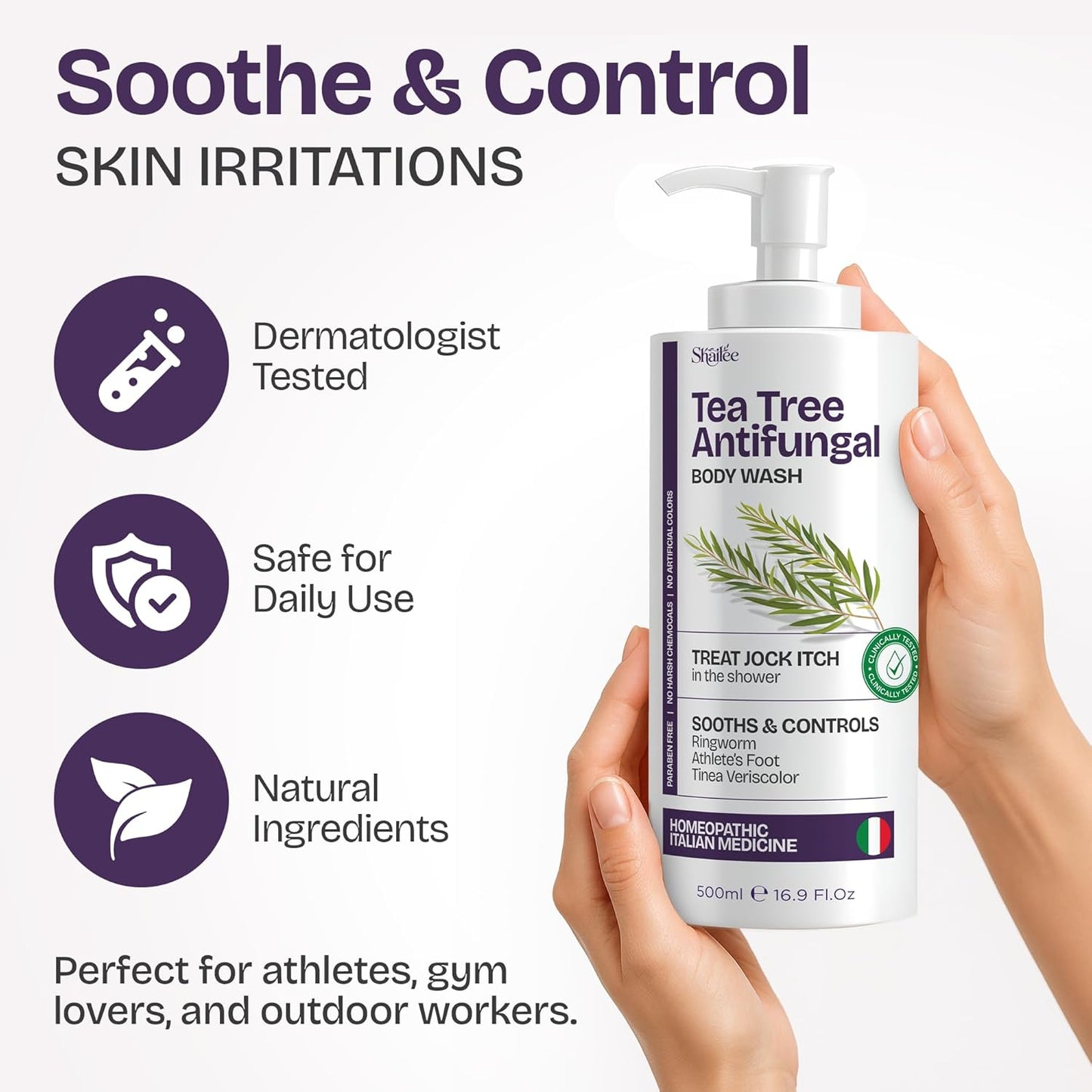 Antifungal Tea Tree Body Wash - Effective Eczema, Jock Itch & Back Acne Treatment | 1% Tolnaftate & Tea Tree Oil - 16.9 oz