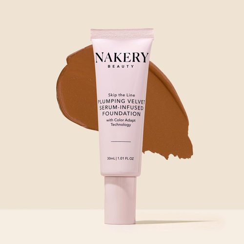 Nakery Full Coverage Foundation for Women - Plumping Velvet Matte Finish | Age-Defying & Moisturizing, Medium Deep