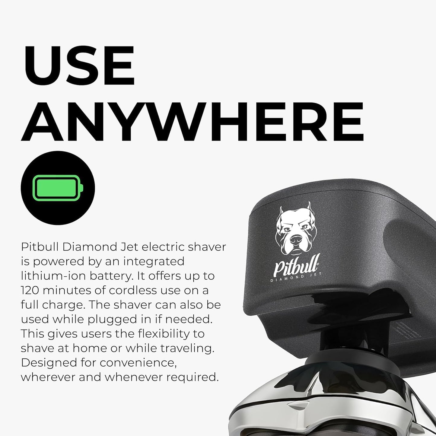 Skull Shaver Pitbull Diamond Jet - Cordless Electric Head Shaver with Turbo Mode & Wet/Dry Use | 120 Min Runtime, PRO Blades & Travel Case