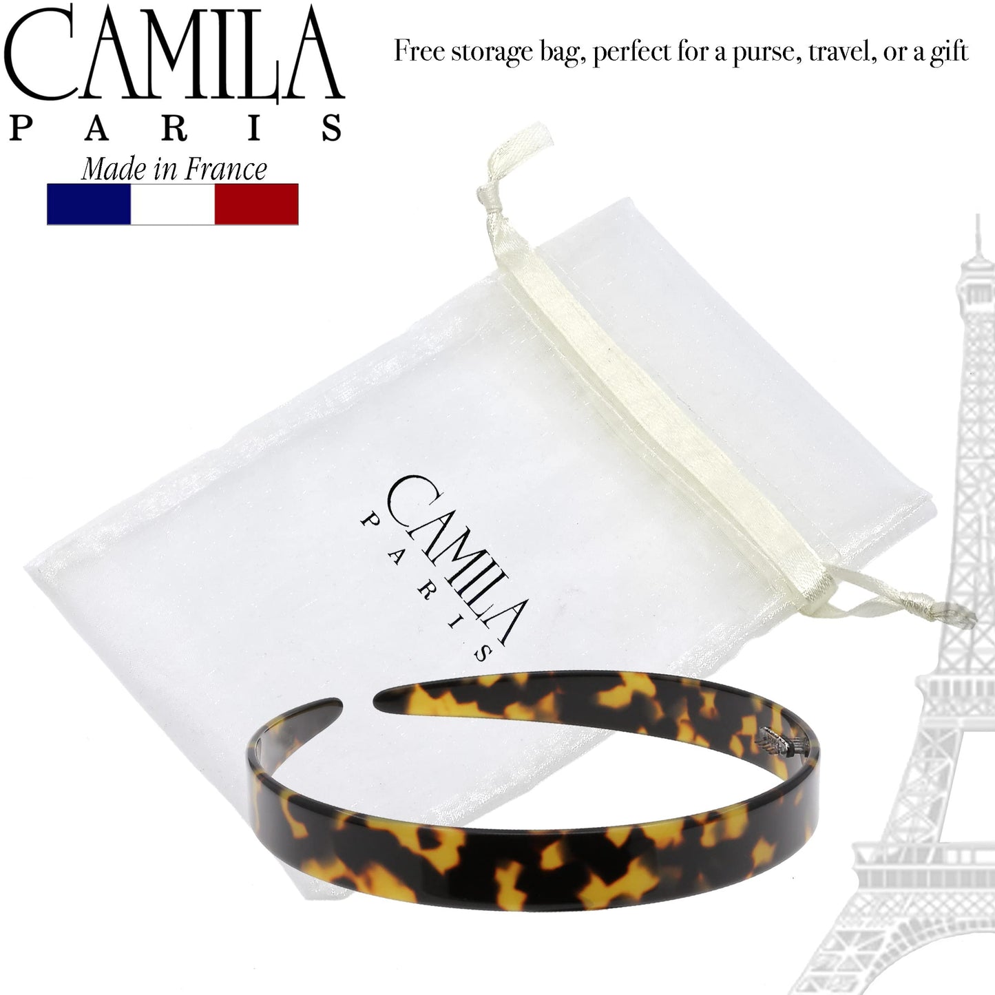 Camila Paris CP3466 French Headband for Women, Handmade Tokyo, Strong Hold Grip Women's Hair Band, Ligth and Very Flexible, No Slip and Durable Styling Girls Hair Accessories, Made in France