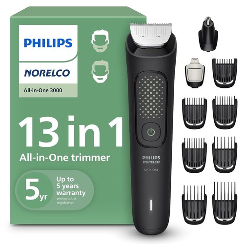 Philips Norelco All-in-One 3000 Series Trimmer - 13-in-1 Beard & Hair Clipper with Metal Blades & 8 Length Settings
