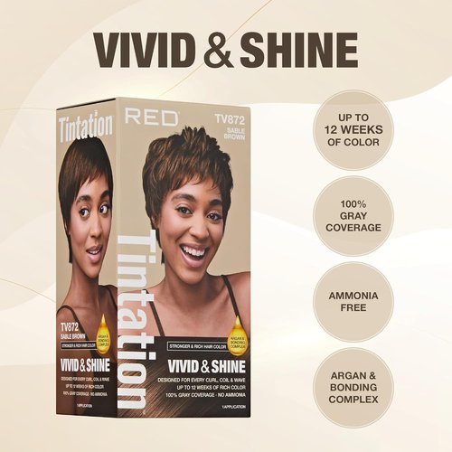 Red by Kiss Tintation Vivid & Shine Permanent Hair Dye - High Lift Argan Oil Formula, 100% Gray Coverage, Sable Brown