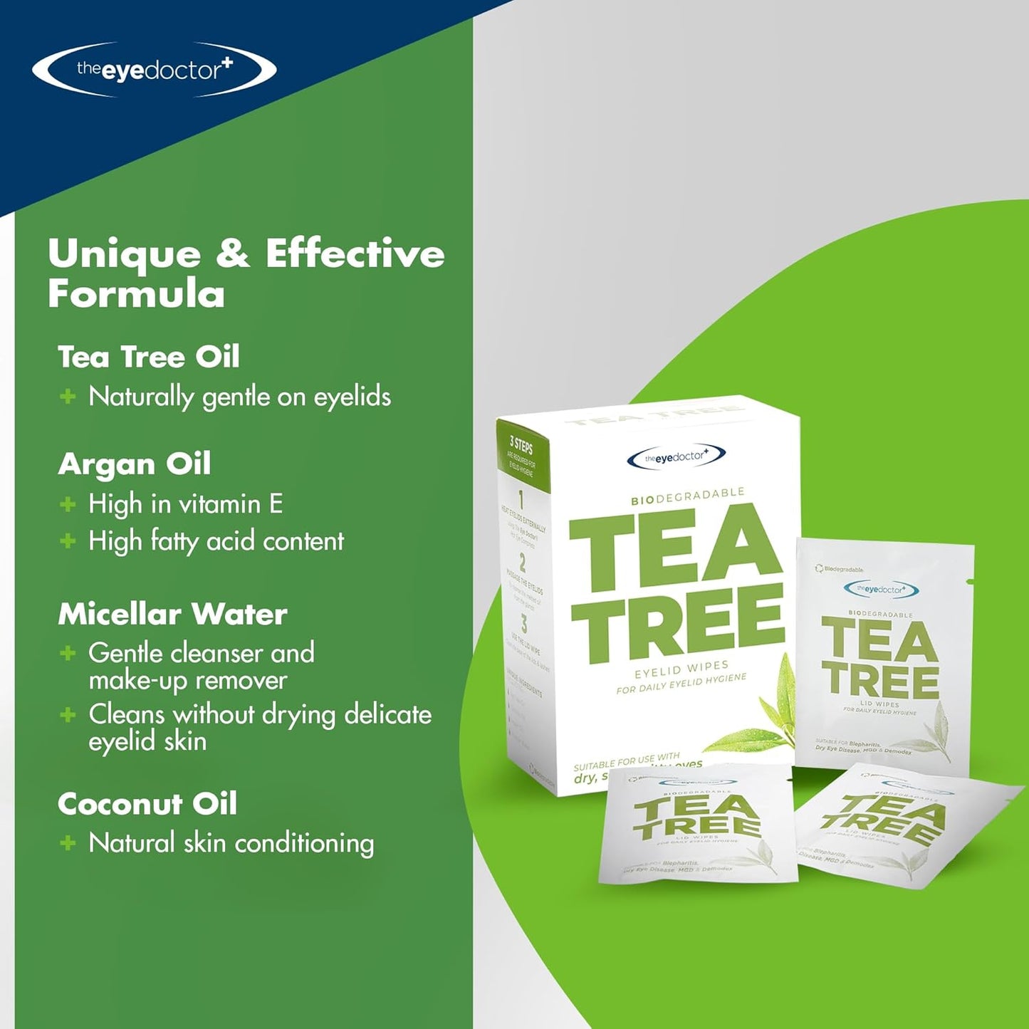 The Eye Doctor Tea Tree Oil Eyelid Wipes - 40 Single-Use Wipes for Daily Eye Care - Soothing & Refreshing Cleanser