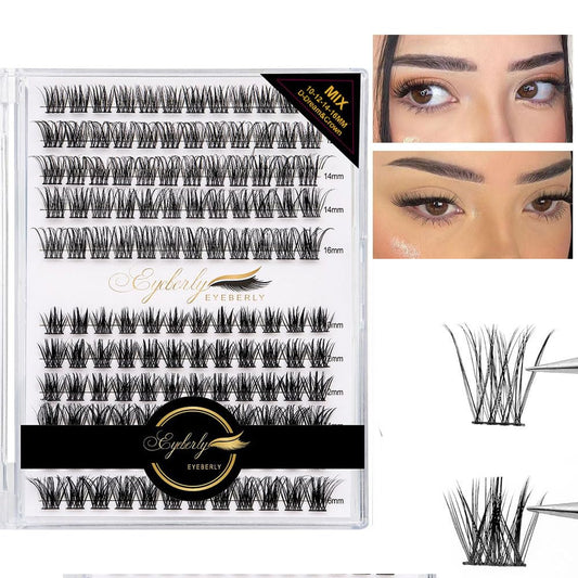 Lash Clusters,144pcs D Curl Individual Lashes Mix Style Lash Extension, Eyeberly Cluster Lashes Natural Look Eyelash Extensions 10/12/14/16mm Mix Length 2 In 1 DIY Wispy Lashes at Home (Dream&Crown)