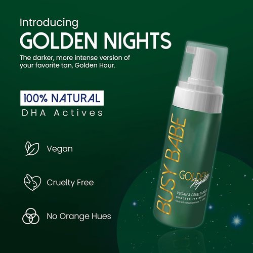 Golden Nights Self Tanner - Rapid Dark Tanning Mousse for Deeper Sun-Kissed Glow | 7.2 oz, Vegan & Cruelty-Free