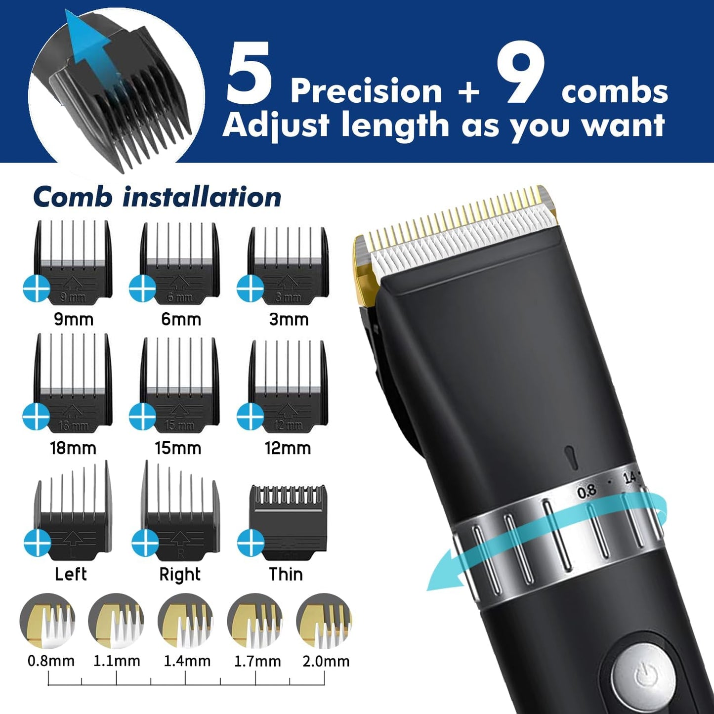 Hair Clippers for Men Professional, Cordless Beard Trimmer Mens Cutting Kit Barbers Haircut Electric Grooming Machine - USB Rechargeable & Waterproof with LED Display